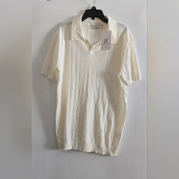 Nwt Collars & Co Mens Luxury Knit Polo Shirt Sweater Medium Beige - Picture 1 of 7